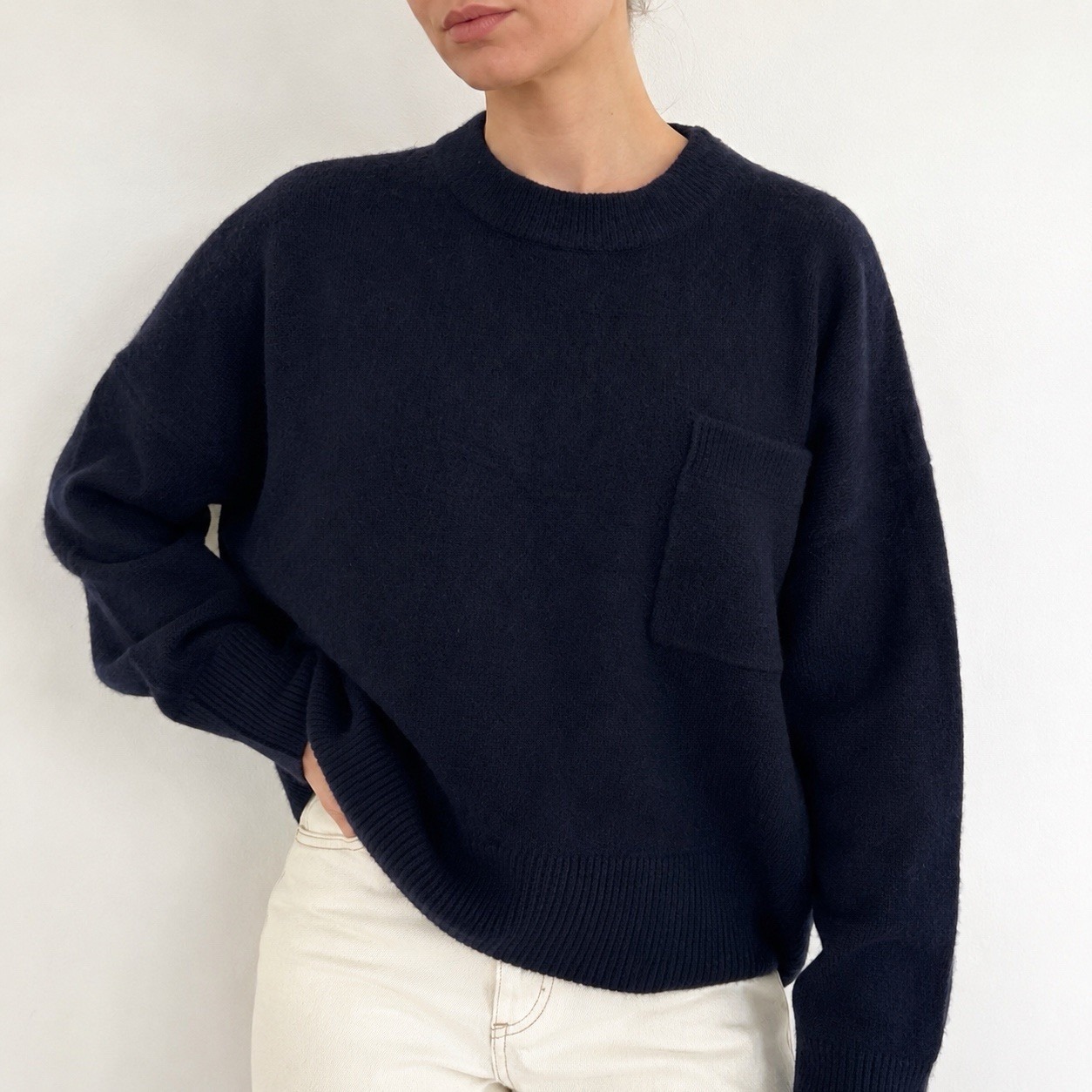 Zara Navy Wool Blend Oversized Knit Jumper Sweater M Minimalist Soft Scandi Boxy